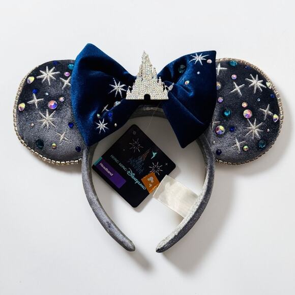 Hong Kong Disneyland 20th Anniversary Castle Ear Headband Silver Navy NWT